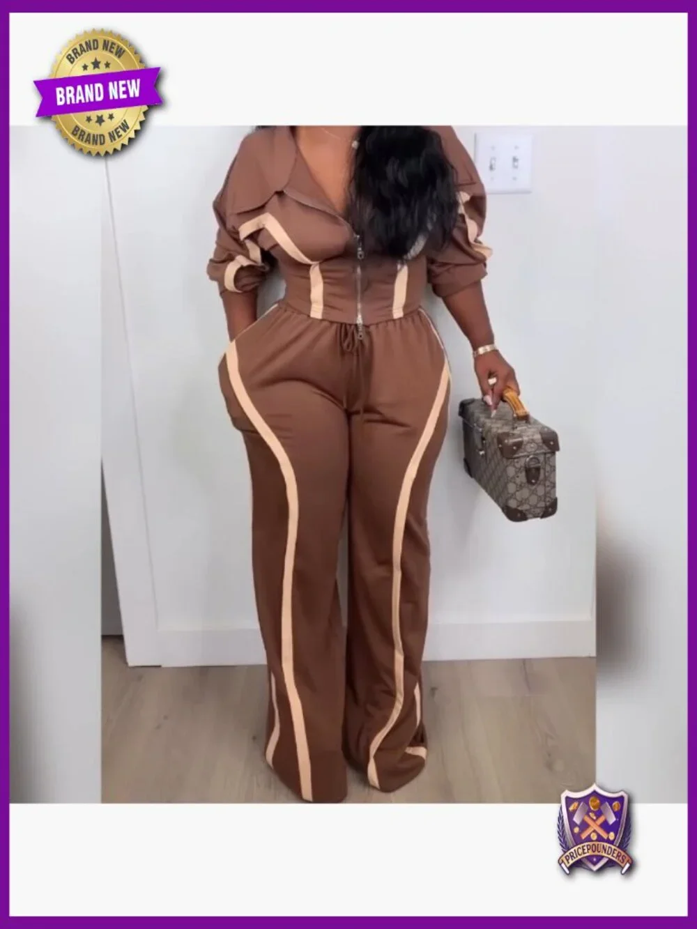 Long Sleeve Zip Up Jacket and Wide Leg Pants Set Tracksuit - Picture 6 of 7